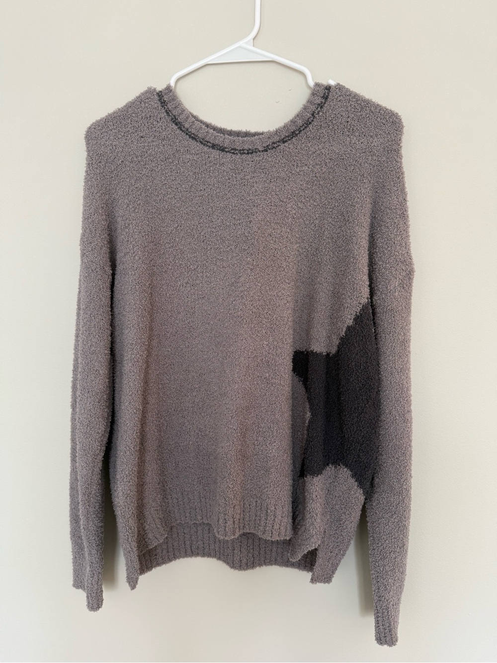 HelloNite Women's Taupe Crewneck Sweater with Charcoal Accent